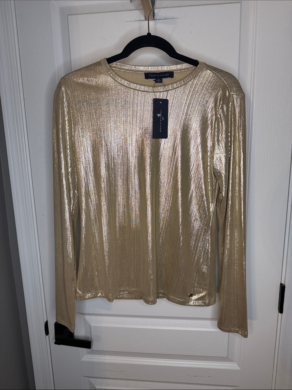 Tommy Hilfiger Shimmery Gold Long-Sleeve Crewneck Top